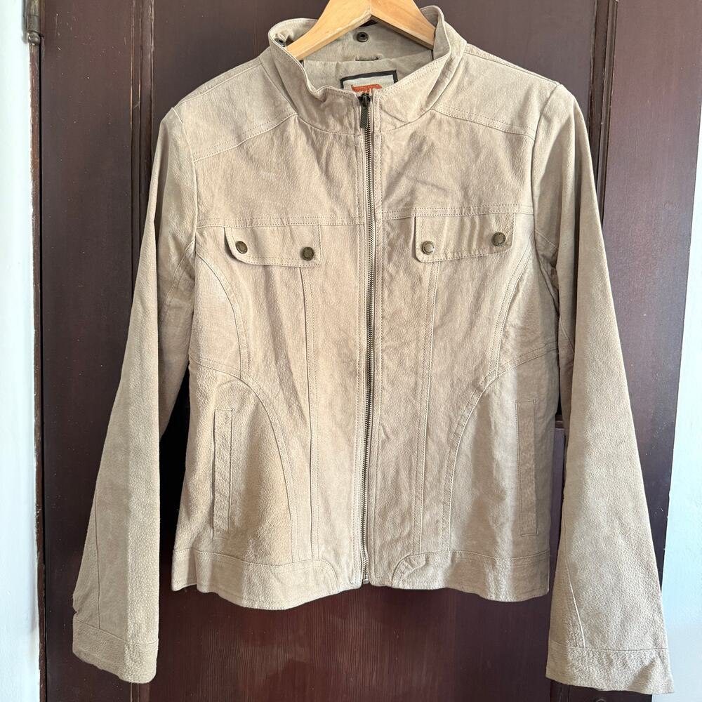 Y2K Vintage DOLLHOUSE | Tan Suede Leather Moto Style Jacket | Extra Large